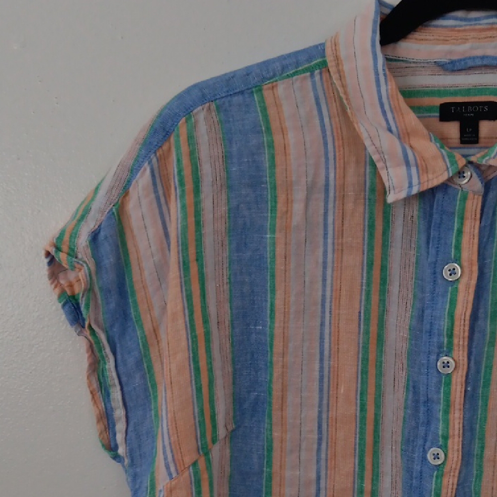 Talbots Striped Button-Front Tied Hem Top #3472 - Picture 3 of 11